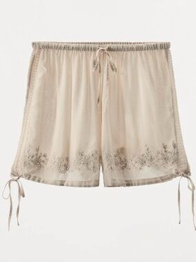 Zara Shorts with Embroidery and Beads Floral High Fit Oyster White Small